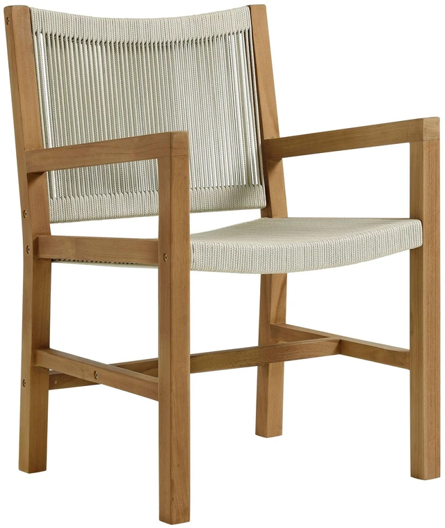 Alt view image 5 of 7 - Vienna 3-Piece Outdoor Patio Teak and Rope Dining Set with Armchairs and Armless Chairs