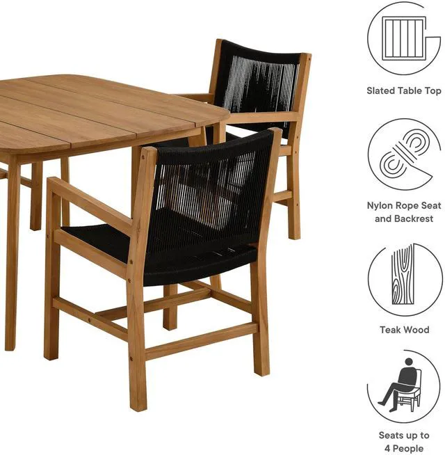 Alt view image 4 of 7 - Vienna 5-Piece Outdoor Patio Teak and Rope Dining Set with Armchairs by Modway