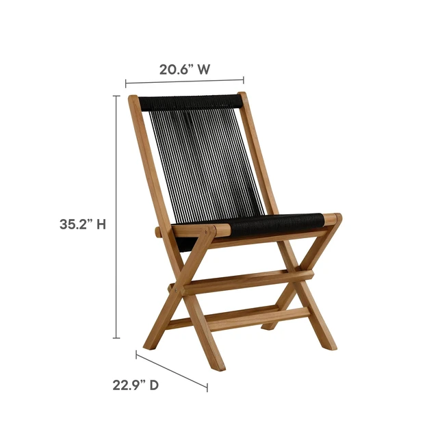 Alt view image 2 of 7 - Vienna 5-Piece Outdoor Patio Teak Wood Dining Set with Rope Folding Chairs by Modway