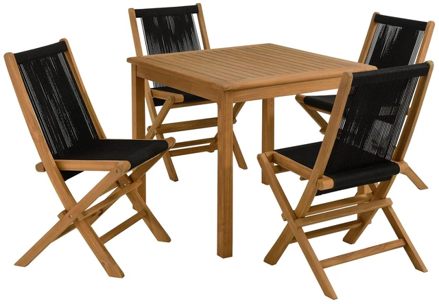 Main image of Vienna 5-Piece Outdoor Patio Teak Wood Dining Set with Rope Folding Chairs by Modway