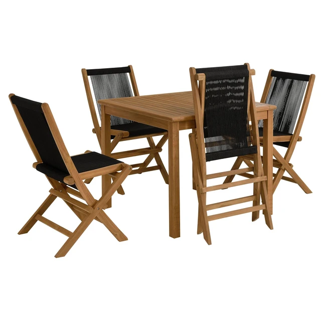 Alt view image 5 of 7 - Vienna 5-Piece Outdoor Patio Teak Wood Dining Set with Rope Folding Chairs by Modway
