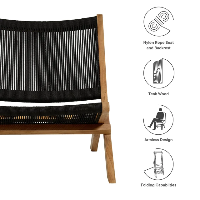 Alt view image 2 of 7 - Vienna Outdoor Patio Teak and Rope Folding Accent Lounge Chair by Modway