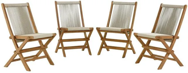 Main image of Vienna Outdoor Patio Teak and Rope Folding Chairs Set of 4