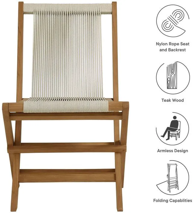 Alt view image 2 of 7 - Vienna Outdoor Patio Teak and Rope Folding Chairs Set of 4