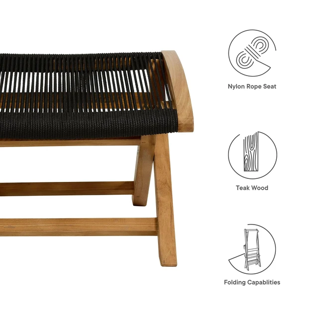 Alt view image 2 of 7 - Vienna Outdoor Patio Teak and Rope Folding Ottoman by Modway