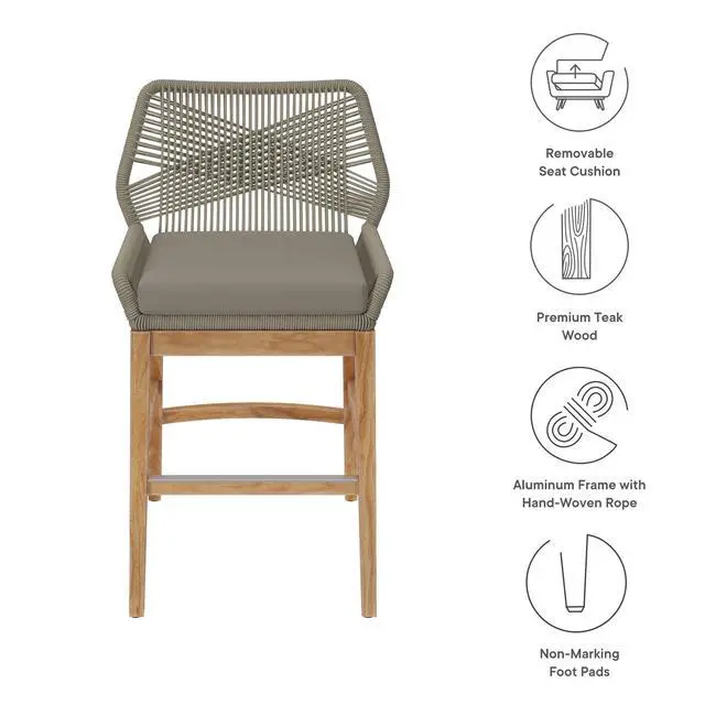 Alt view image 2 of 7 - Wellspring Outdoor Patio Teak and Rope Counter Stool