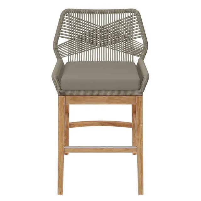 Alt view image 6 of 7 - Wellspring Outdoor Patio Teak and Rope Counter Stool