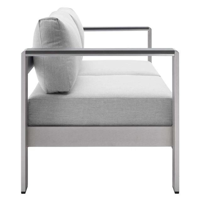 Alt view image 8 of 13 - Shore Sunbrella Fabric Aluminum Outdoor Patio Loveseat Silver Gray
