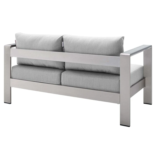 Alt view image 9 of 13 - Shore Sunbrella Fabric Aluminum Outdoor Patio Loveseat Silver Gray