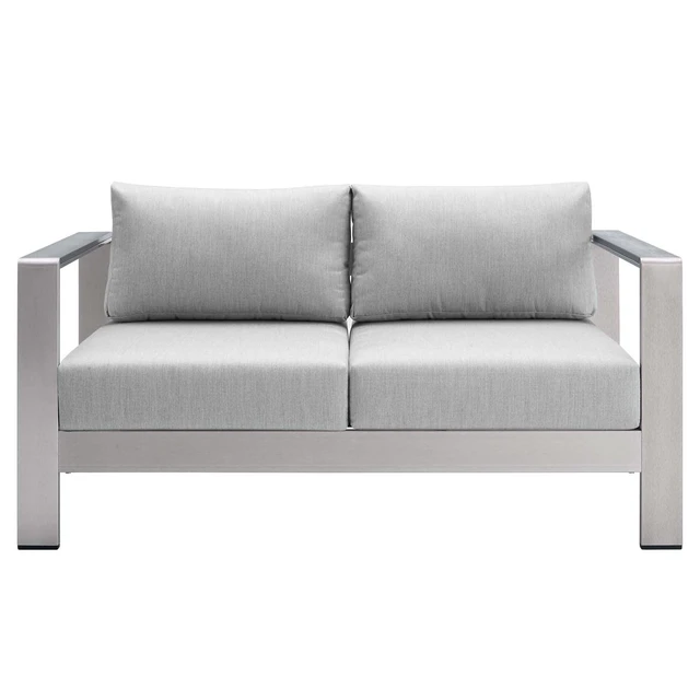 Alt view image 10 of 13 - Shore Sunbrella Fabric Aluminum Outdoor Patio Loveseat Silver Gray