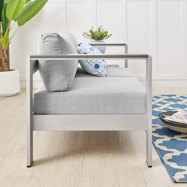 Alt view image 12 of 13 - Shore Sunbrella Fabric Aluminum Outdoor Patio Loveseat Silver Gray