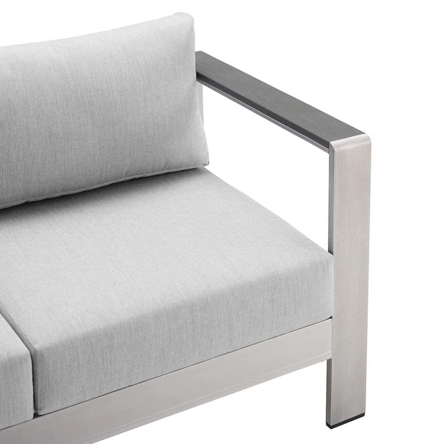 Alt view image 11 of 13 - Shore Sunbrella Fabric Aluminum Outdoor Patio Loveseat Silver Gray