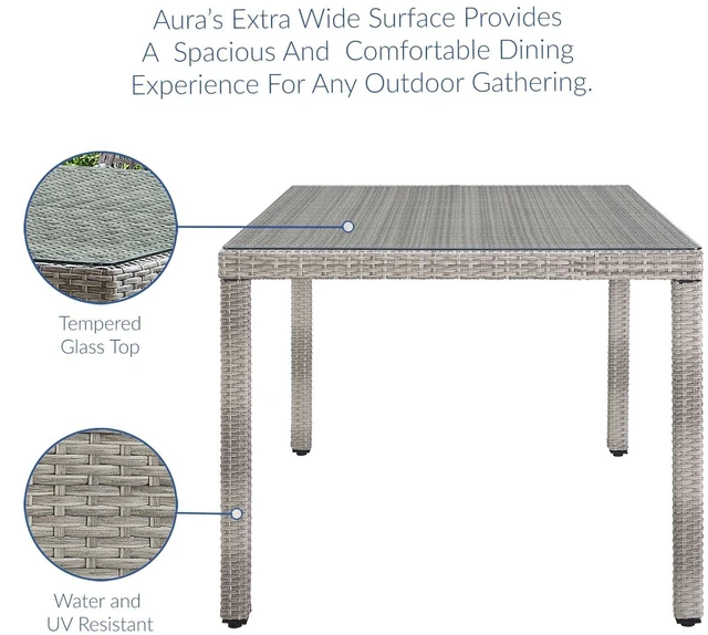 Alt view image 7 of 10 - Aura 68" Outdoor Patio Wicker Rattan Dining Table - Gray