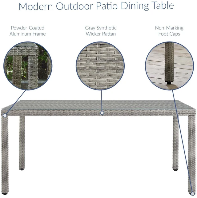 Alt view image 8 of 10 - Aura 68" Outdoor Patio Wicker Rattan Dining Table - Gray