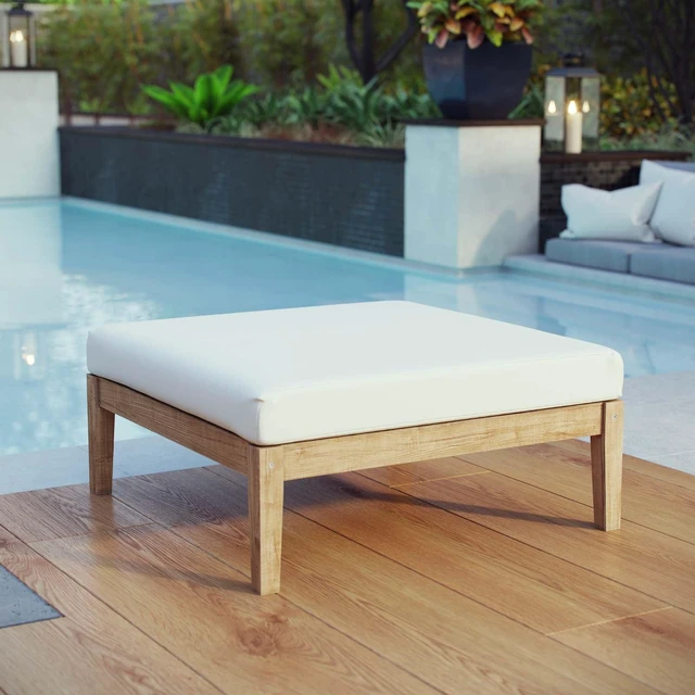 Alt view image 8 of 8 - Bayport Outdoor Patio Teak Ottoman - Natural White