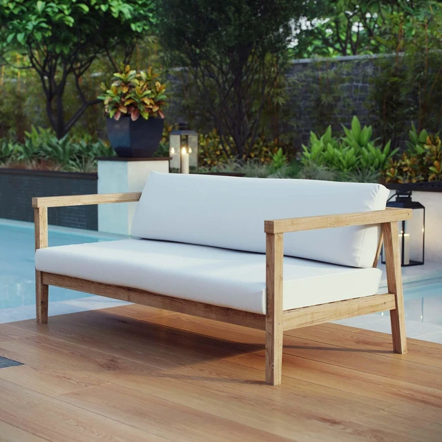 Alt view image 8 of 8 - Bayport Outdoor Patio Teak Sofa - Natural White