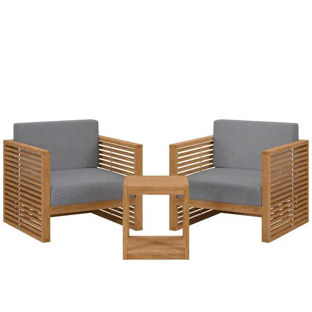 Alt view image 7 of 13 - Carlsbad 3-Piece Teak Wood Outdoor Patio Outdoor Patio Set