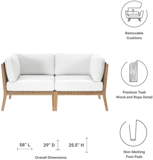 Alt view image 6 of 7 - Clearwater Outdoor Patio Teak Wood Loveseat