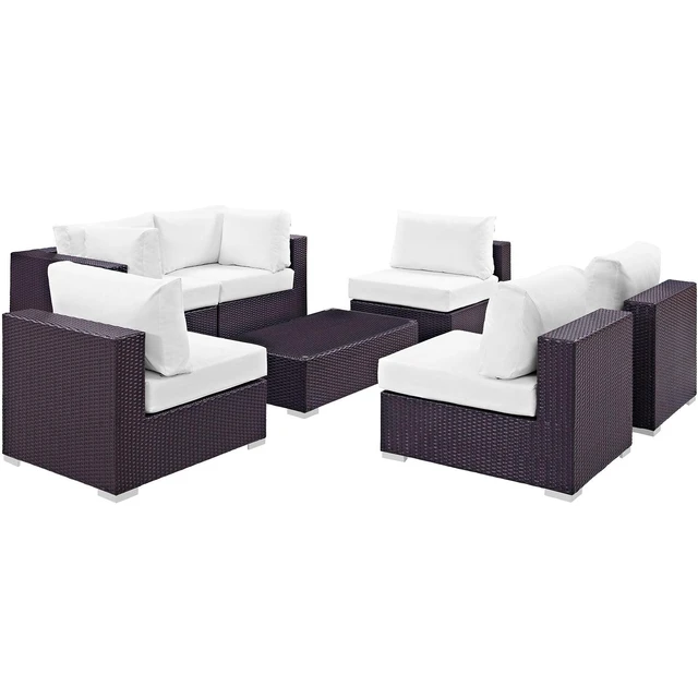 Alt view image 7 of 13 - Convene 7 Piece Outdoor Patio Sectional Set - Espresso White