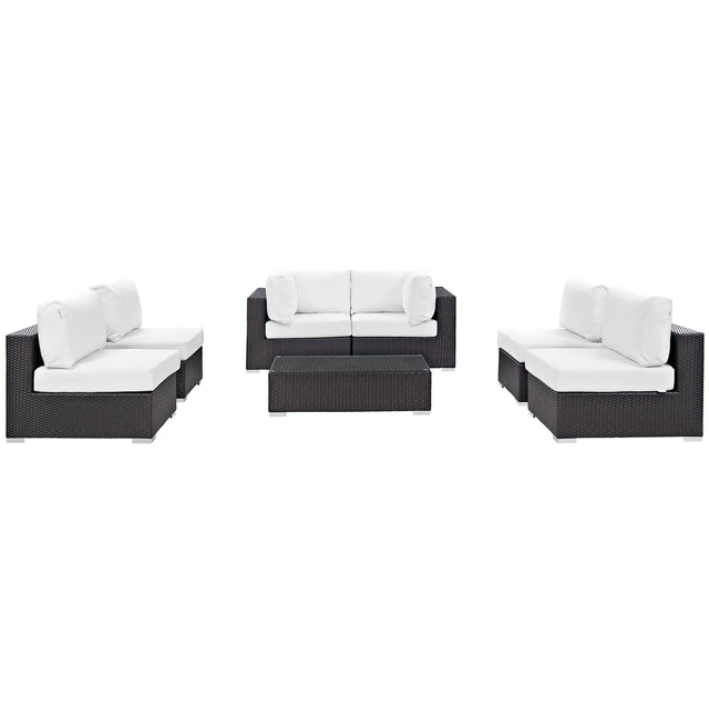 Alt view image 9 of 13 - Convene 7 Piece Outdoor Patio Sectional Set - Espresso White