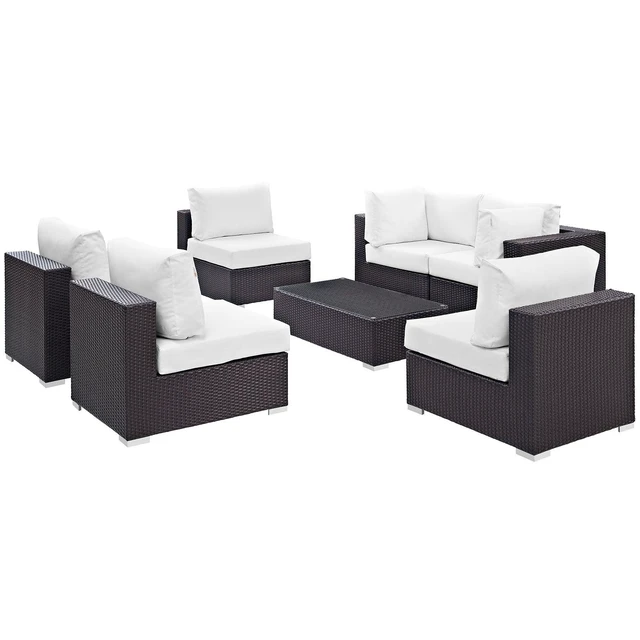 Alt view image 8 of 13 - Convene 7 Piece Outdoor Patio Sectional Set - Espresso White