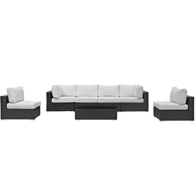 Alt view image 10 of 13 - Convene 7 Piece Outdoor Patio Sectional Set - Espresso White