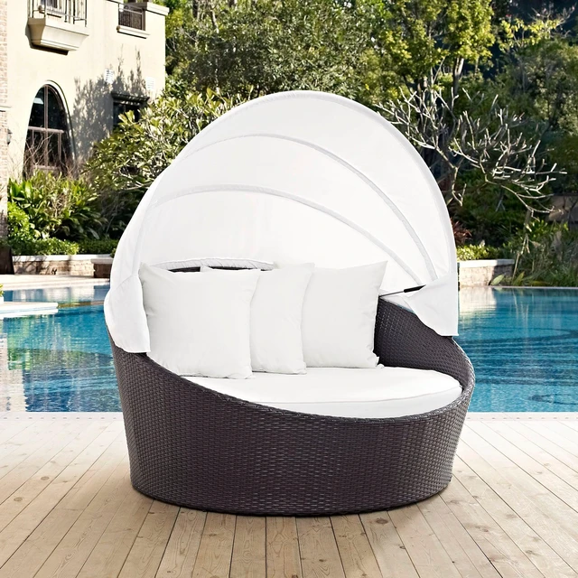 Alt view image 8 of 8 - Convene Canopy Outdoor Patio Daybed - Espresso White