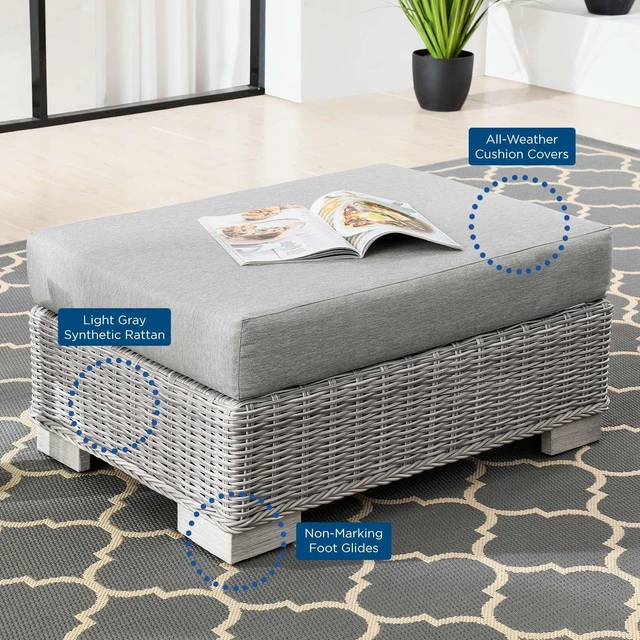 Alt view image 11 of 11 - Conway Outdoor Patio Wicker Rattan Ottoman