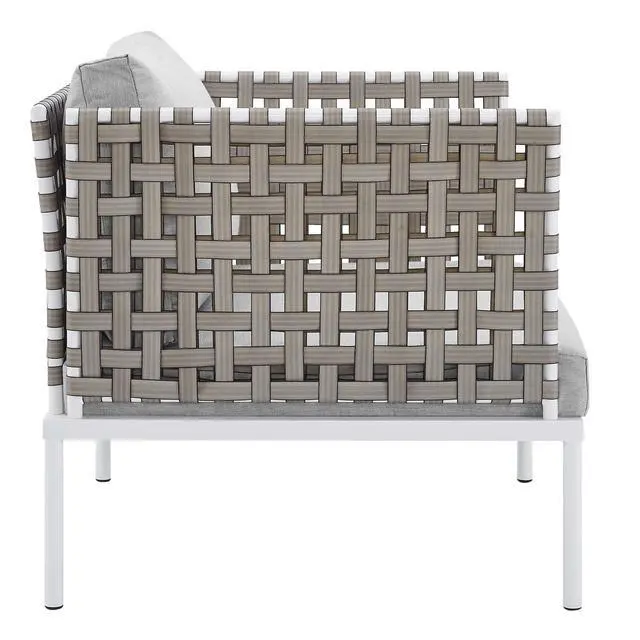 Alt view image 8 of 13 - Harmony Sunbrella Basket Weave Outdoor Patio Aluminum Armchair Tan Gray