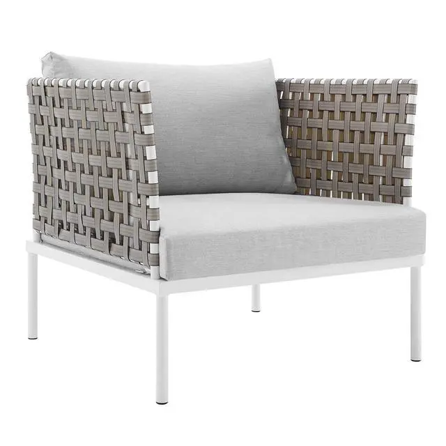 Alt view image 7 of 13 - Harmony Sunbrella Basket Weave Outdoor Patio Aluminum Armchair Tan Gray