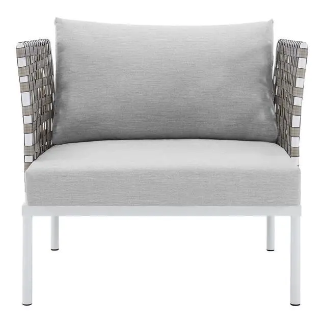 Alt view image 10 of 13 - Harmony Sunbrella Basket Weave Outdoor Patio Aluminum Armchair Tan Gray