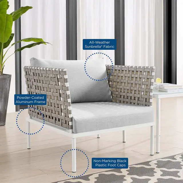 Alt view image 12 of 13 - Harmony Sunbrella Basket Weave Outdoor Patio Aluminum Armchair Tan Gray