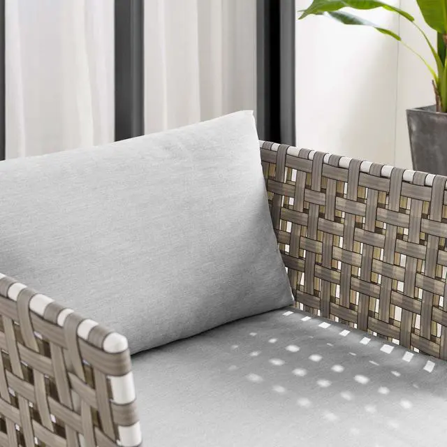Alt view image 13 of 13 - Harmony Sunbrella Basket Weave Outdoor Patio Aluminum Armchair Tan Gray