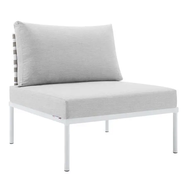 Alt view image 7 of 13 - Harmony Sunbrella Basket Weave Outdoor Patio Aluminum Armless Chair Tan Gray
