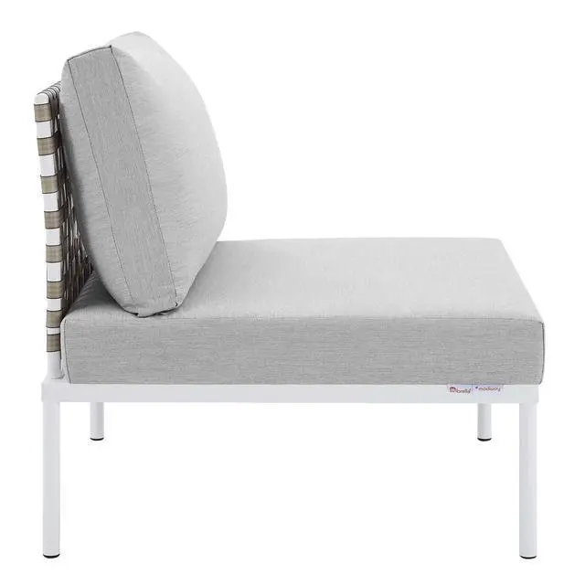 Alt view image 8 of 13 - Harmony Sunbrella Basket Weave Outdoor Patio Aluminum Armless Chair Tan Gray