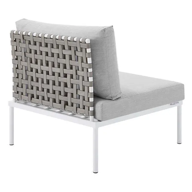 Alt view image 9 of 13 - Harmony Sunbrella Basket Weave Outdoor Patio Aluminum Armless Chair Tan Gray