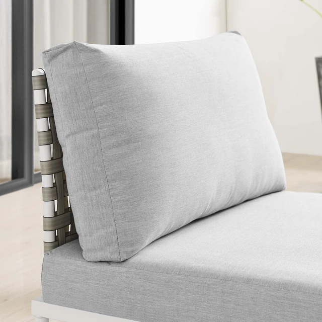 Alt view image 13 of 13 - Harmony Sunbrella Basket Weave Outdoor Patio Aluminum Armless Chair Tan Gray