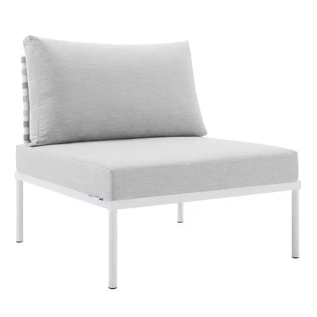 Alt view image 7 of 13 - Harmony Sunbrella Basket Weave Outdoor Patio Aluminum Armless Chair Taupe Gray