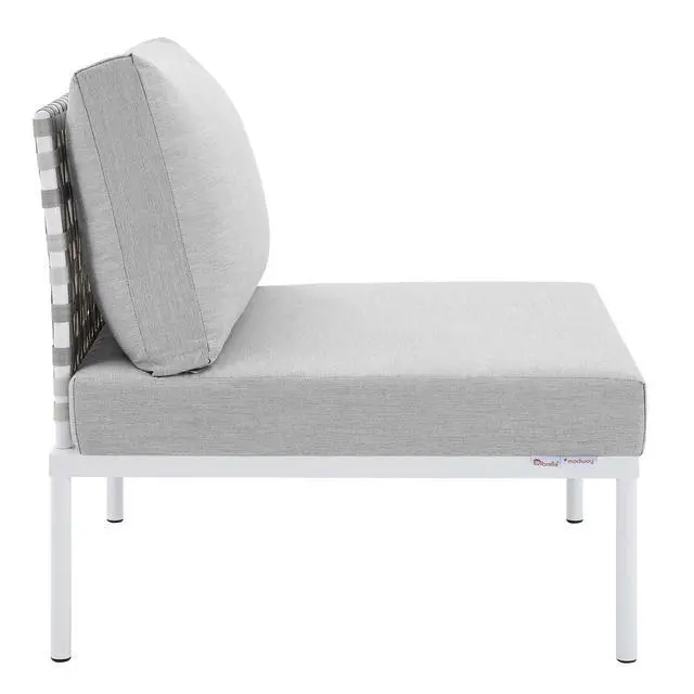Alt view image 8 of 13 - Harmony Sunbrella Basket Weave Outdoor Patio Aluminum Armless Chair Taupe Gray
