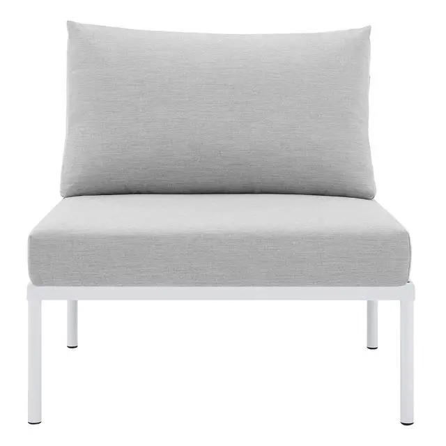Alt view image 10 of 13 - Harmony Sunbrella Basket Weave Outdoor Patio Aluminum Armless Chair Taupe Gray
