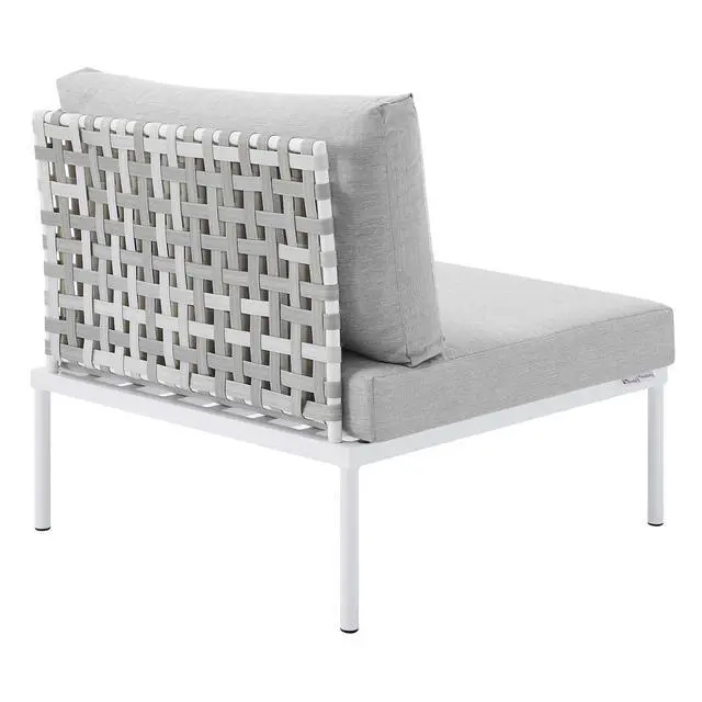 Alt view image 9 of 13 - Harmony Sunbrella Basket Weave Outdoor Patio Aluminum Armless Chair Taupe Gray