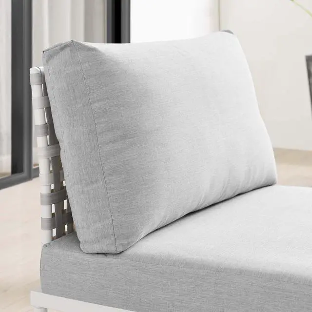 Alt view image 13 of 13 - Harmony Sunbrella Basket Weave Outdoor Patio Aluminum Armless Chair Taupe Gray