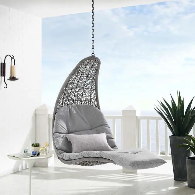 Alt view image 13 of 13 - Landscape Outdoor Patio Hanging Chaise Lounge Outdoor Patio Swing Chair Light Gray Beige
