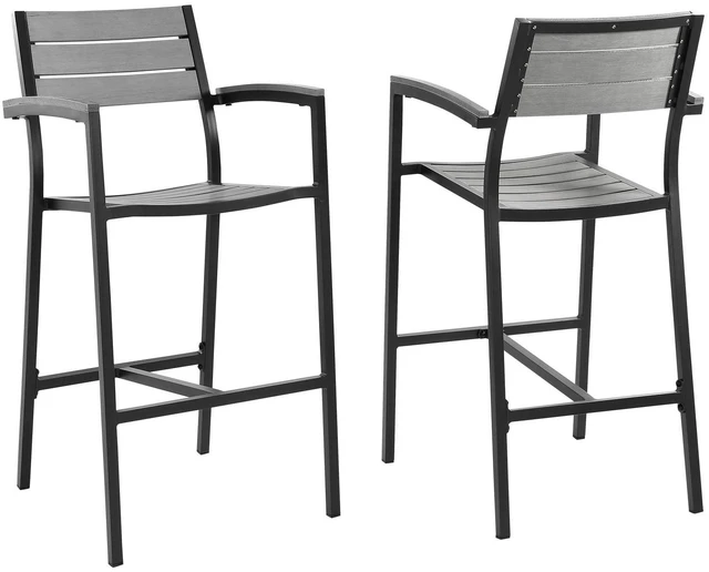 Alt view image 6 of 9 - Maine Bar Stool Outdoor Patio Set of 2 - White Light Gray