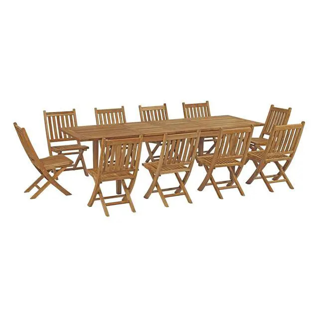 Alt view image 7 of 13 - Marina 11 Piece Outdoor Patio Teak Outdoor Dining Set - Natural