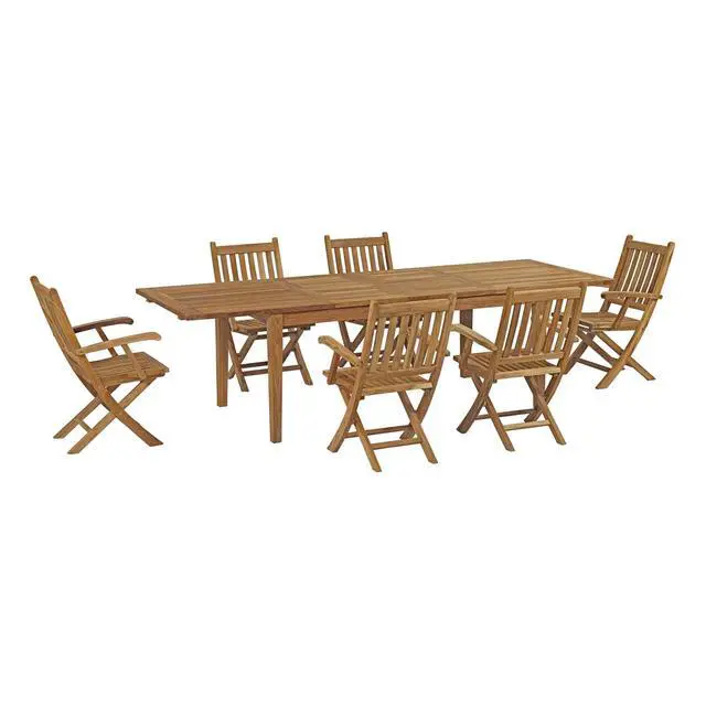 Alt view image 7 of 13 - Marina 7 Piece Outdoor Patio Teak Outdoor Dining Set - Natural