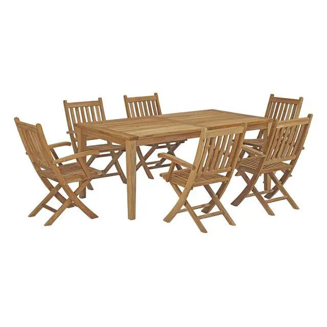 Alt view image 7 of 13 - Marina 7 Piece Outdoor Patio Teak Outdoor Dining Set - Natural