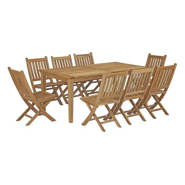 Alt view image 7 of 13 - Marina 9 Piece Outdoor Patio Teak Outdoor Dining Set - Natural