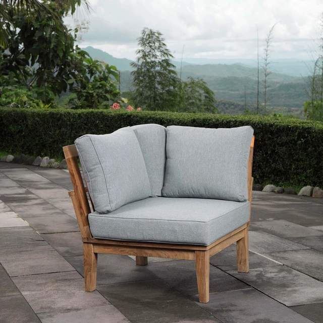 Alt view image 7 of 7 - Marina Outdoor Patio Teak Corner Sofa by Modway EEI-1146-NAT-NAV-SET