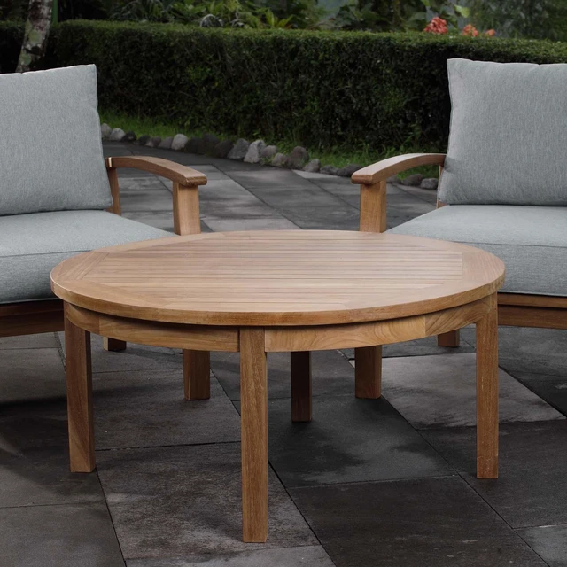 Alt view image 10 of 10 - Marina Outdoor Patio Teak Round Coffee Table - Natural